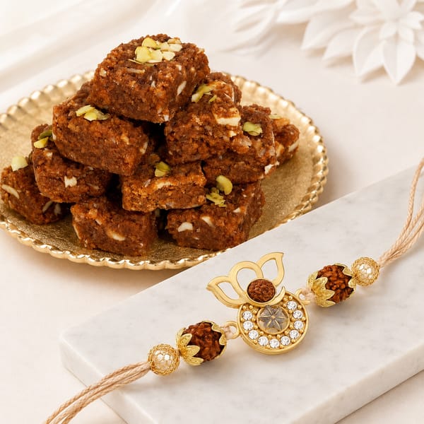 Blessed Ganesha Rakhi and Barfi Combo