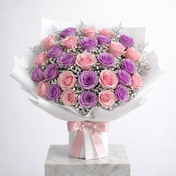 Blissful Pink and Purple Rose Bouquet