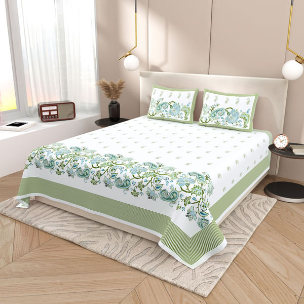 Blissful Veggie Green King Bedsheet Set