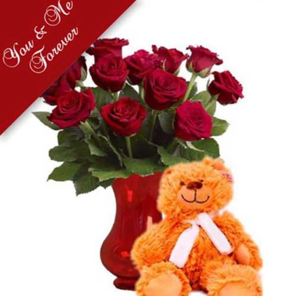 Blooms And Teddy Combo For Valentine's Day