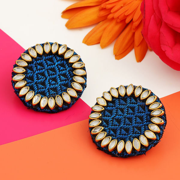 Blue Boho Fabric Stud Earrings