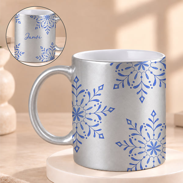 Blue Design Personalized Silver Mug
