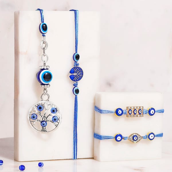 Blue Evil Eye Protection Rakhi - Set of 4