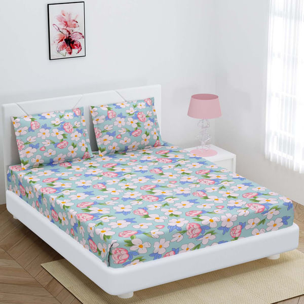 Blue Floral Double Bedsheet