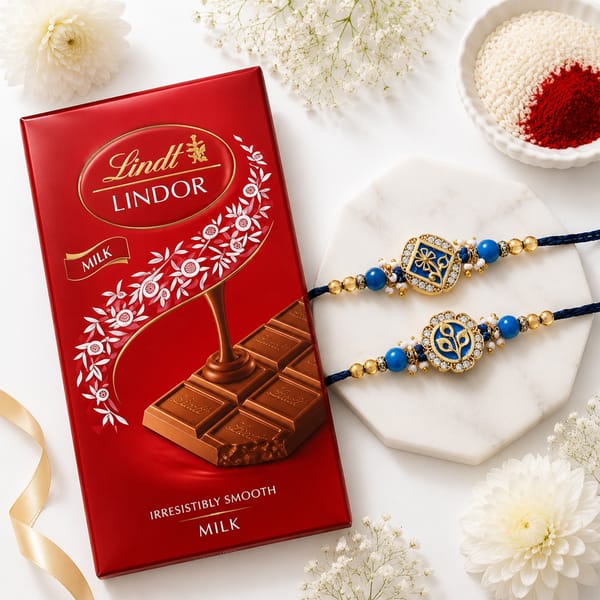 Blue Floral Rakhi Set with Lindt Chocolate
