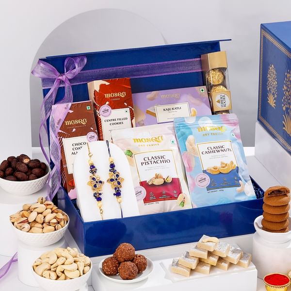 Blue Meenakari Bhaiya Bhabhi Rakhi Hamper