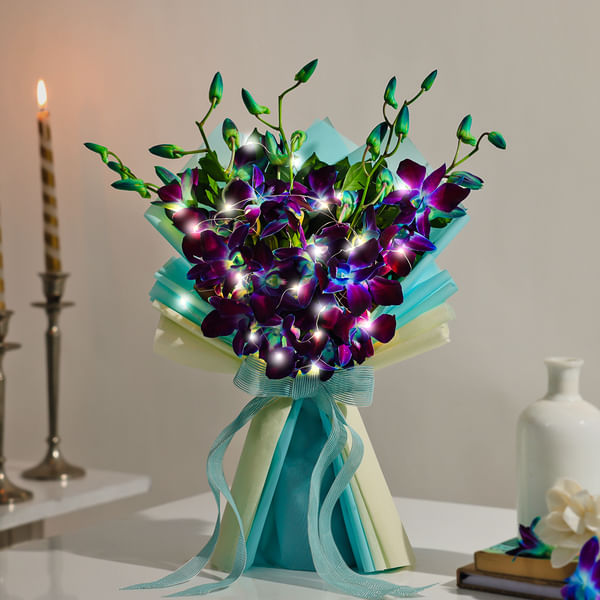 Blue Orchid Bouquet With Lights
