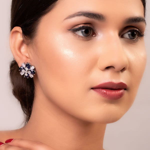 Blue Stone And CZ Stud Earrings