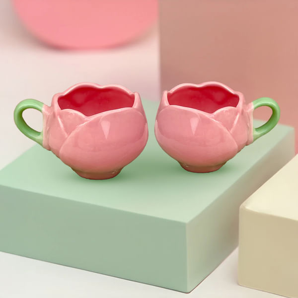 Blush In Blooms Tulip Mugs - Set Of 2