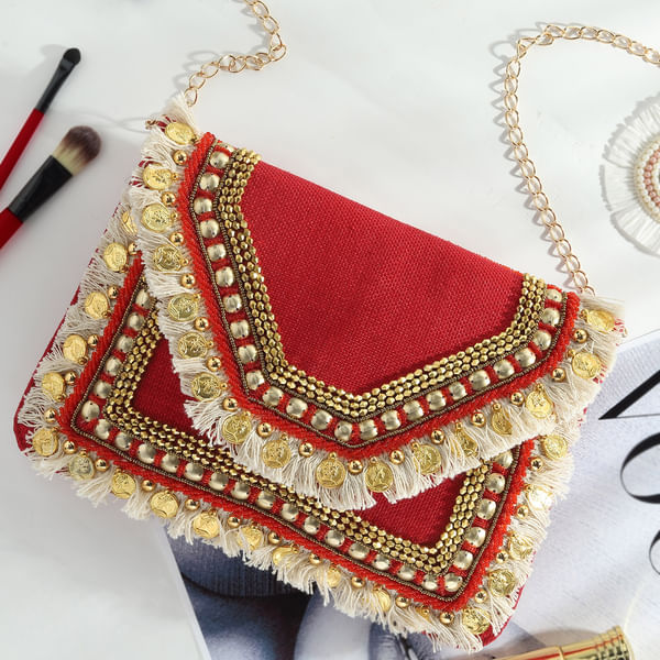 Boho Red Sling Jute Bag