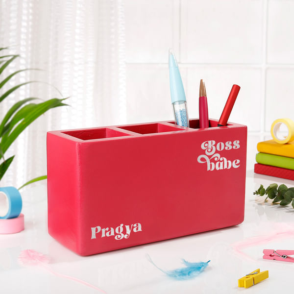 Boss Babe Personalized Multipurpose Wooden Organizer