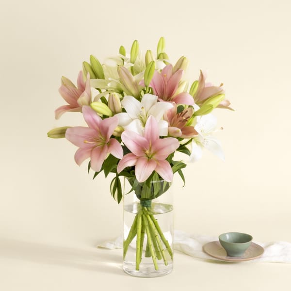 Bouquet of Pink and White Liliums