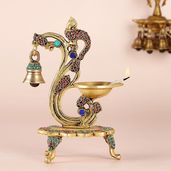Brass Diya Stand With Stone Work