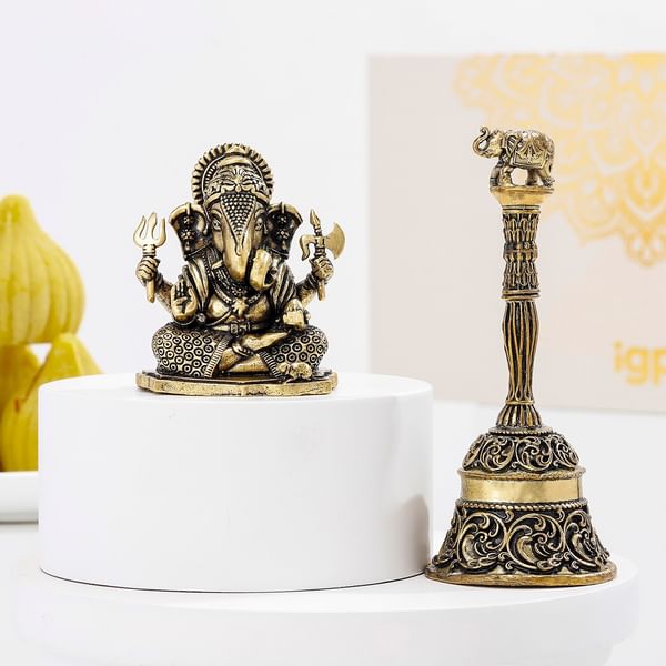 Brass Ganesha And Bell Set