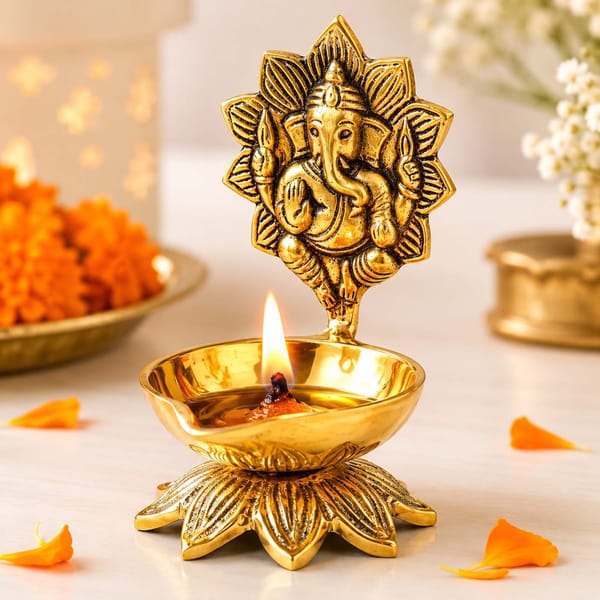 Brass Ganesha Lotus Diya