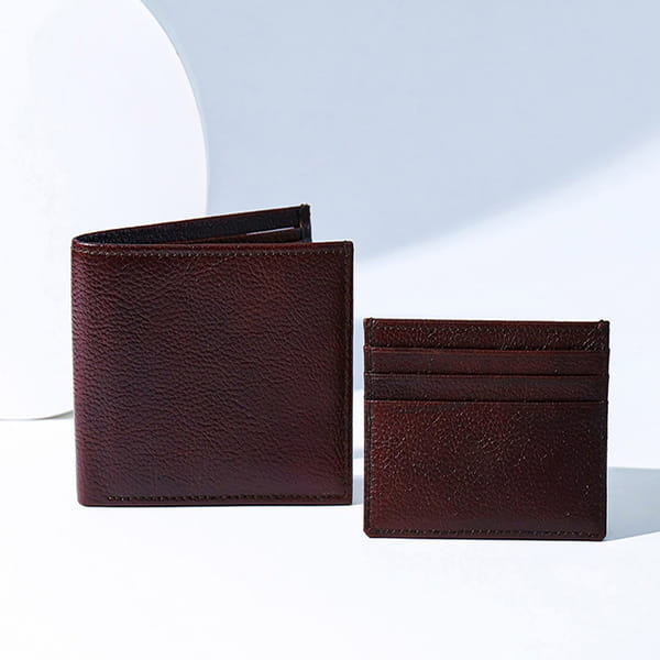 Brown Leather Wallet And Pen Set