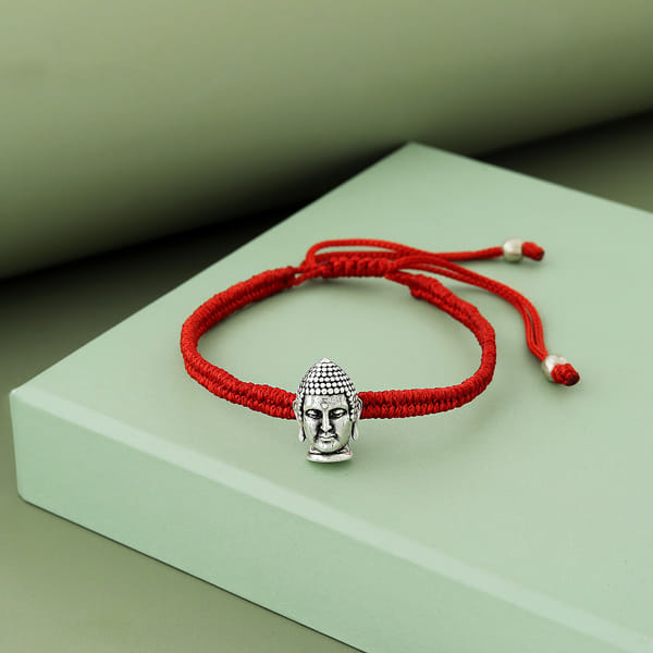 Buddha Oxidised Sterling Silver Bracelet Rakhi