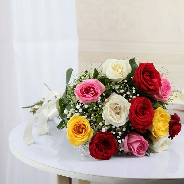 Order Bunch of 12 Fresh Mixed Roses Online at Best Price, Free Delivery ...