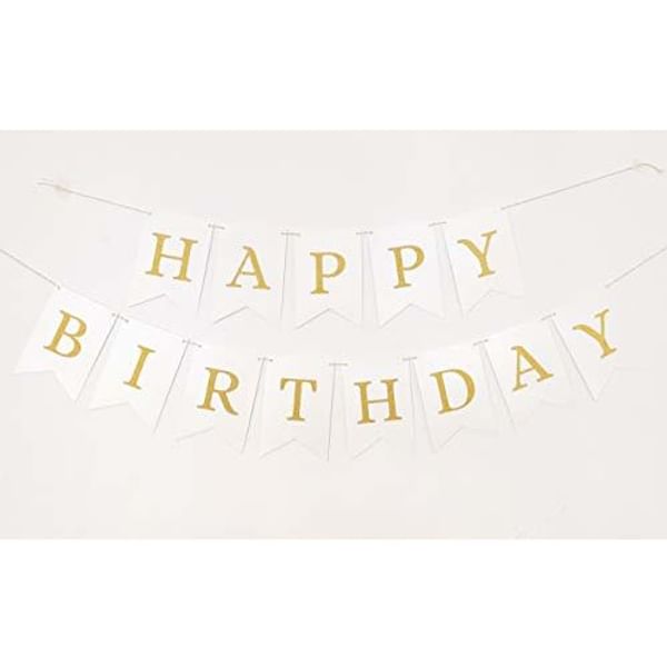 Bunting - Happy Birthday - White And Gold - Single Piece