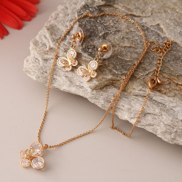 Butterfly Designed Gold Plated Necklace Set