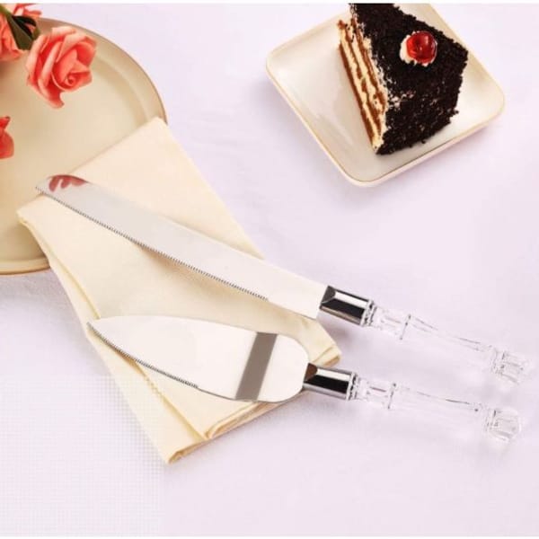 Cake Server And Knife - Stainless Steel With  Plastic Handle