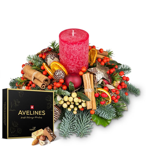 Candle arrangement 'Festive Glamorous' with Avelines praline