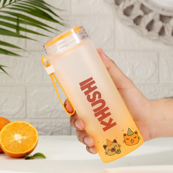 Cat Lovers - Frosted Glass Bottle - Personalized - Orange