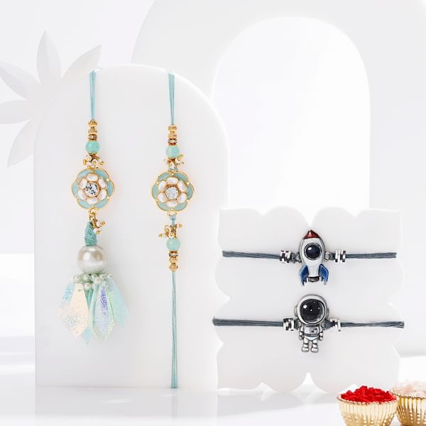 Celestial Meenakari And Kids Rakhi Set