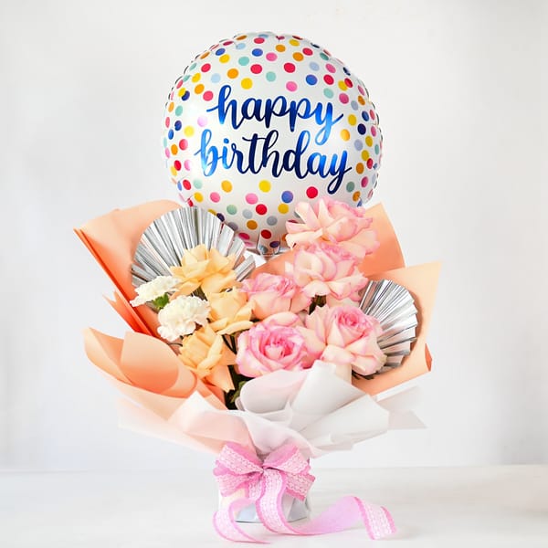 Charming Birthday Balloon and Flowers Arrangement