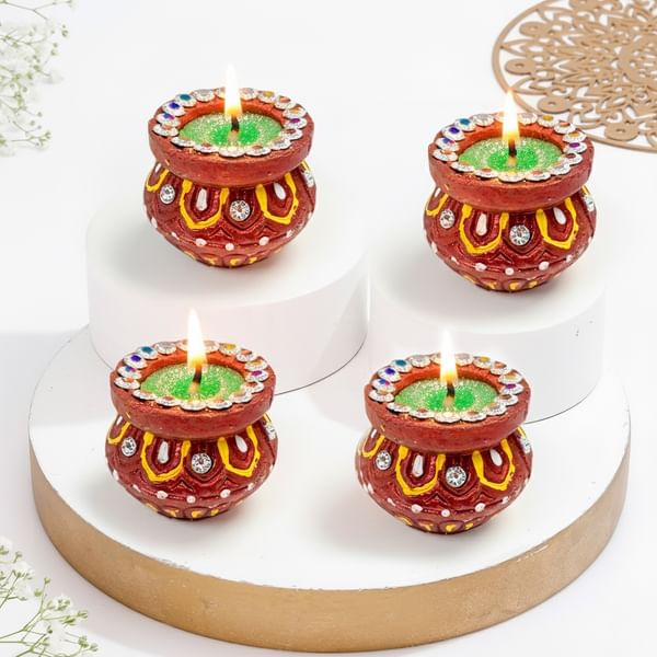 Charming Diwali Pot Candle Diyas - Set Of 4
