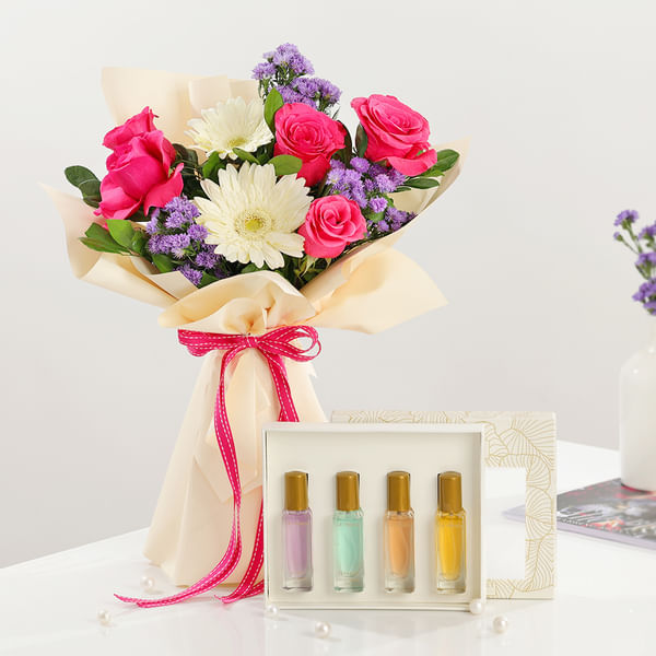 Charming Fragrance and Floral Bouquet Gift Combo