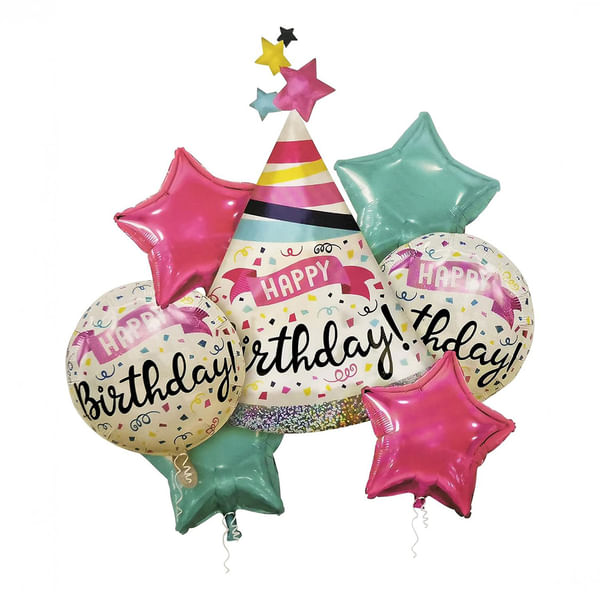 Cheerful Happy Birthday Hat Balloons - Set Of 7