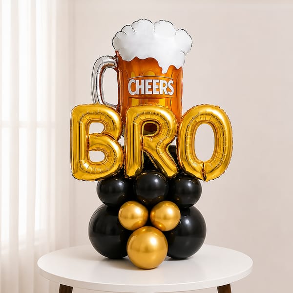 Cheers Bro Black Gold Balloon Arrangement for Rakhi