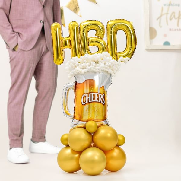 Cheers To A Golden Birthday Balloon Arrangement