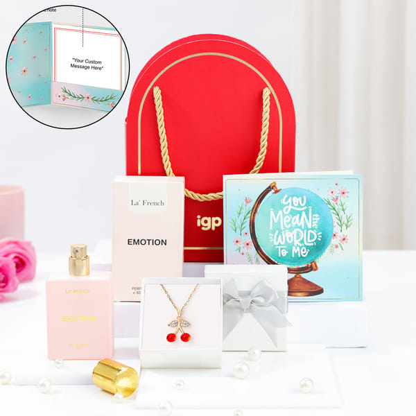 Cherry Pendant & Emotion Perfume Gift Combo