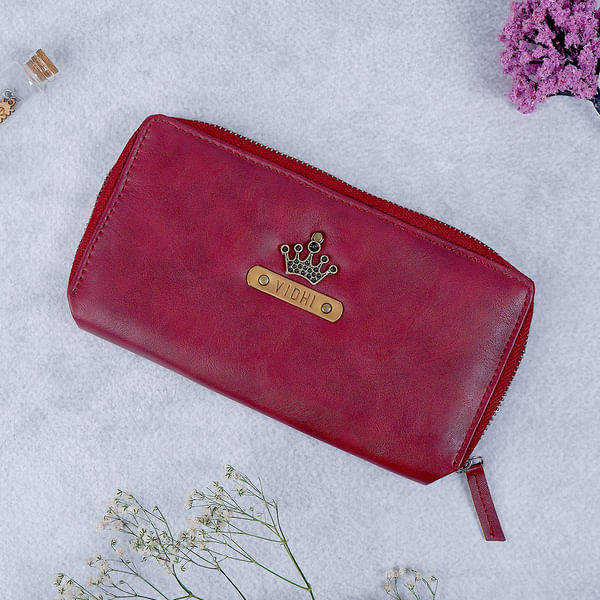 Cherry Red Zip Wallet For Women - Personalized