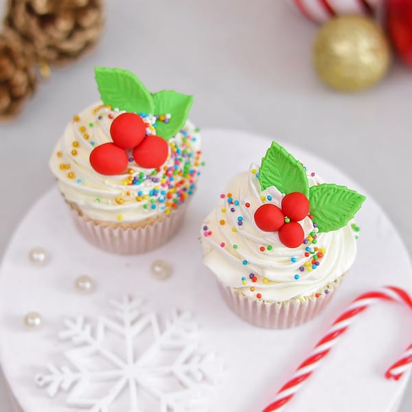 Cherry-Topped Christmas Cupcakes - Set Of 2