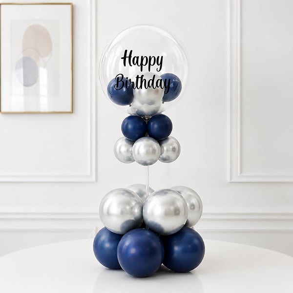 Chic Blue & Silver Birthday Balloon Bouquet