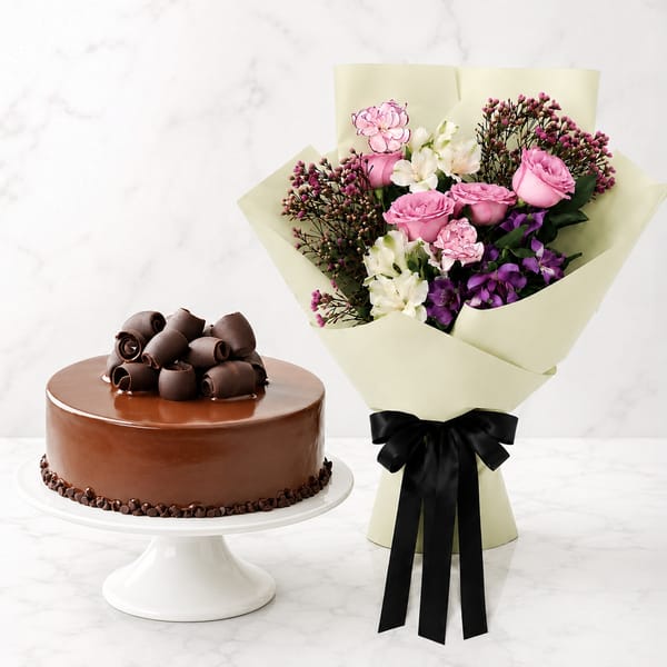 Choco Craze Cake and Purple Flowers Combo