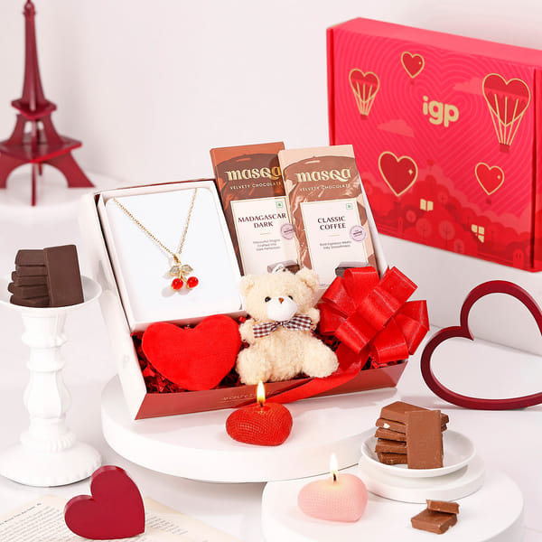 Chocolate Hamper with Teddy & Necklace