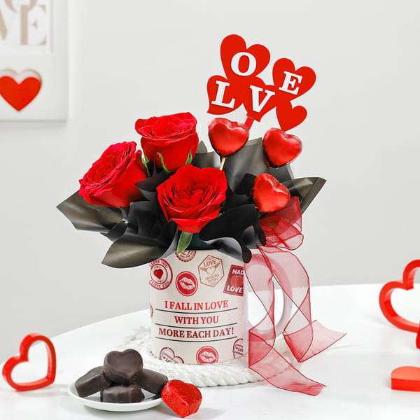 Chocolate Hearts & Red Roses Mug