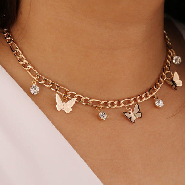 Choker - Diamond Studded - Butterfly - Rose Gold - Single Piece