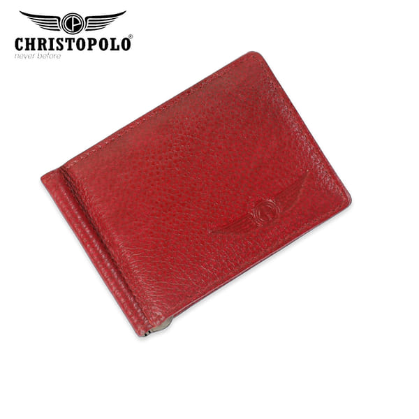 CHRISTOPOLO Premium Quality Genuine Full Grain Leather Mens Money Clip Wallet With 6 Card Slots (CPM