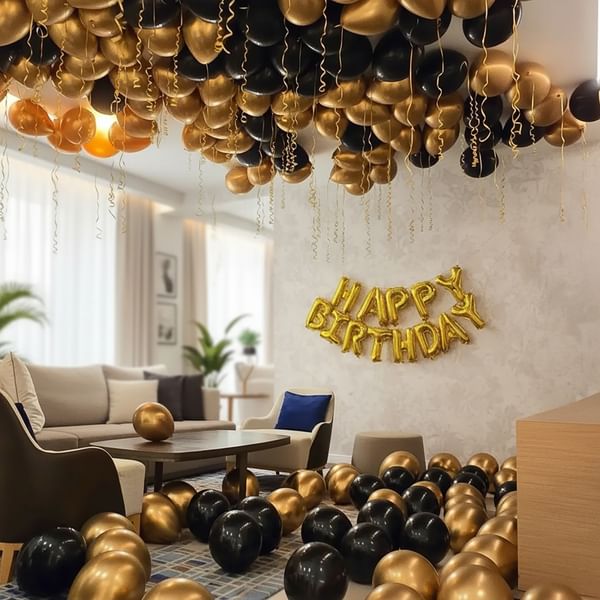 Classic Black And Gold Birthday Balloon Decor
