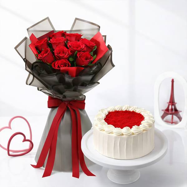 Classic Roses & Red Velvet Cake