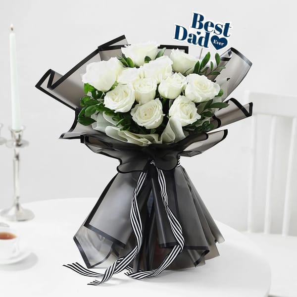 Classic White Rose Bouquet for Fathers Day