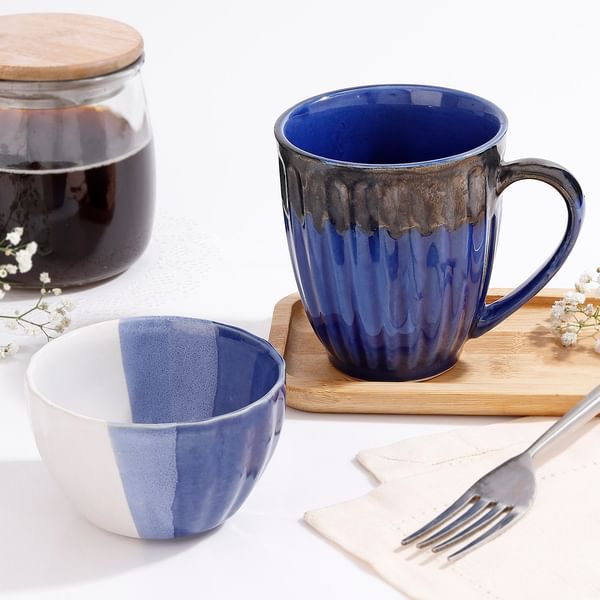 Coastal Calm Ribbed Mug And Bowl Set