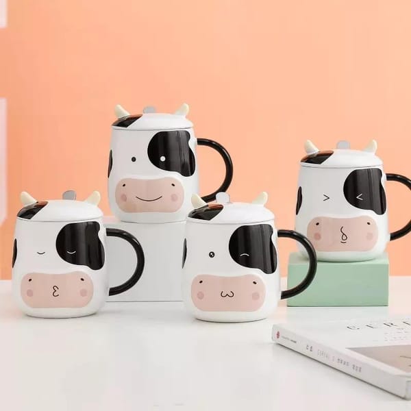 Coffee Mug With Lid - Cow - Ceramic - Black And White - Single Piece
