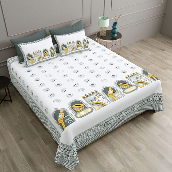 Cold Steel Ethnic King Bedsheet Set