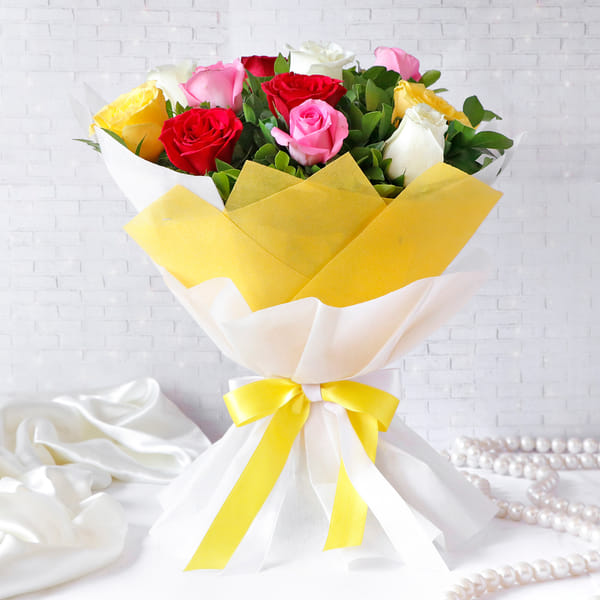 Colorful Assorted Roses Flower Bouquet